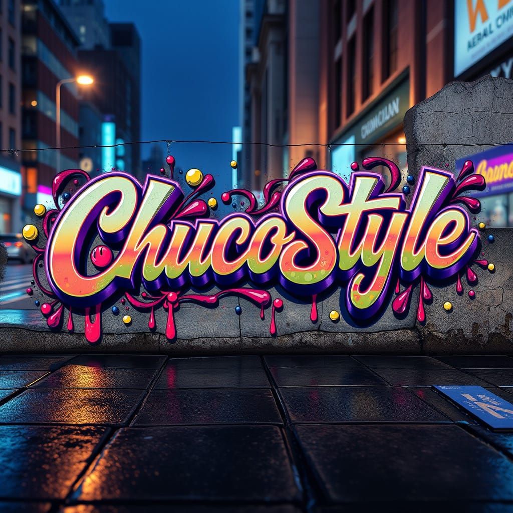 Vibrant Graffiti Tag in Whimsical, 3D Rendered Style