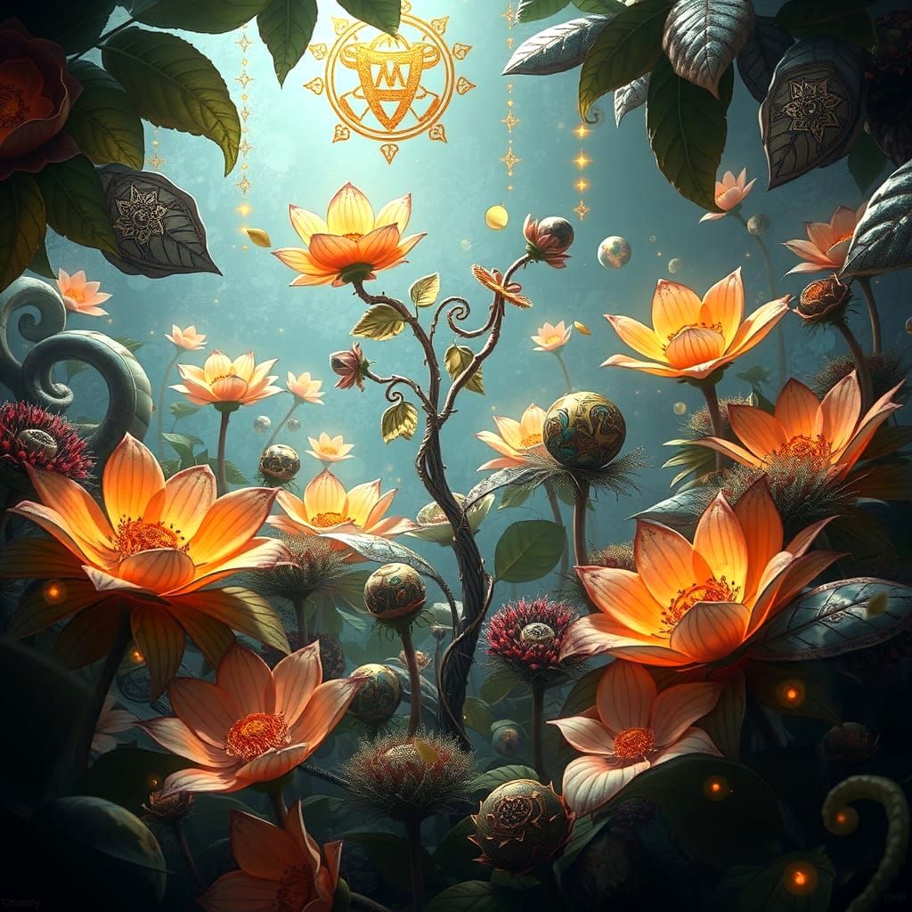 Cosmic Steampunk Bush with Mechanical Flowers