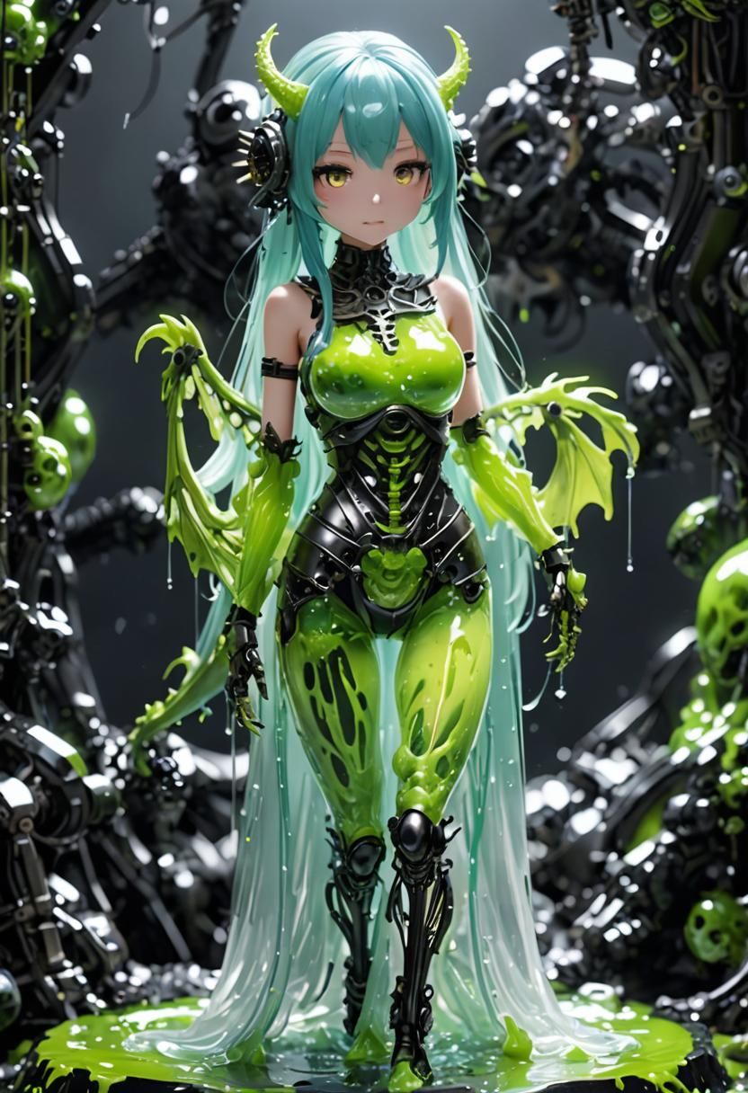Dragon Girl Chimera with Slime Body and Metal Skeleton
