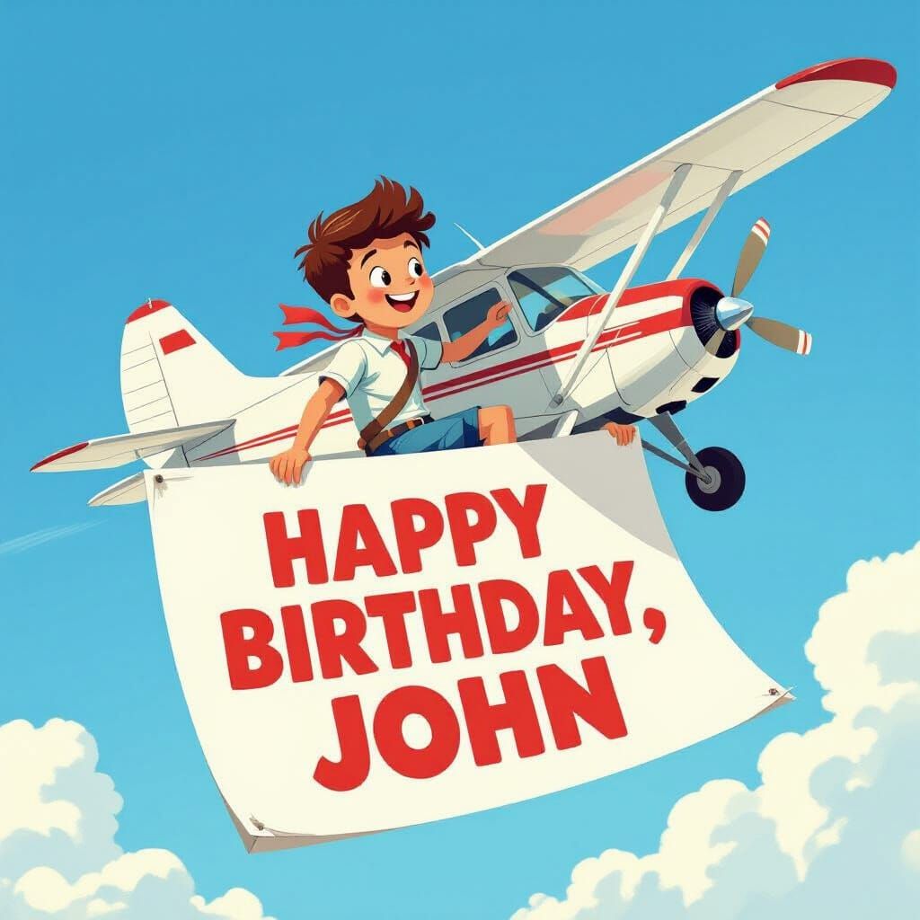 Boy and AI Pilot Plane Dropping Birthday Poster