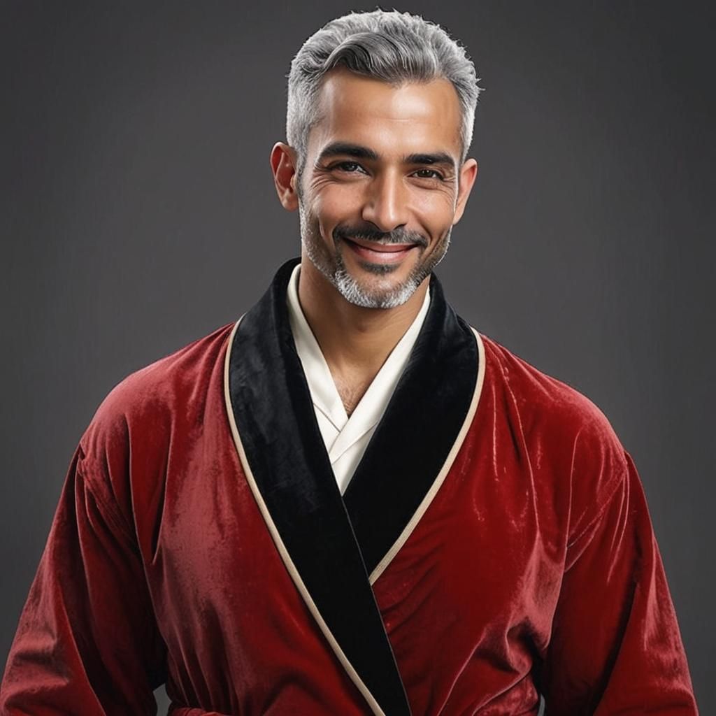 Art Nouveau Portrait of a Smiling Man in Velvet Robe