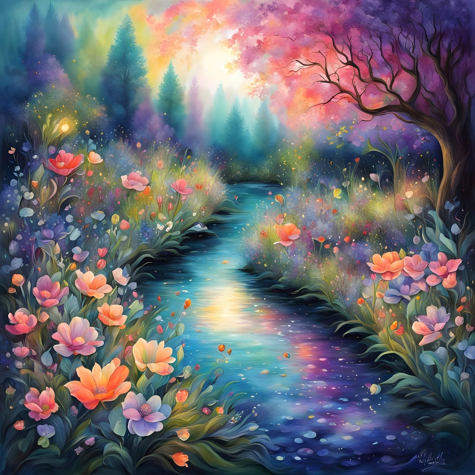 Ethereal Garden of Happiness in Pastel Splendor