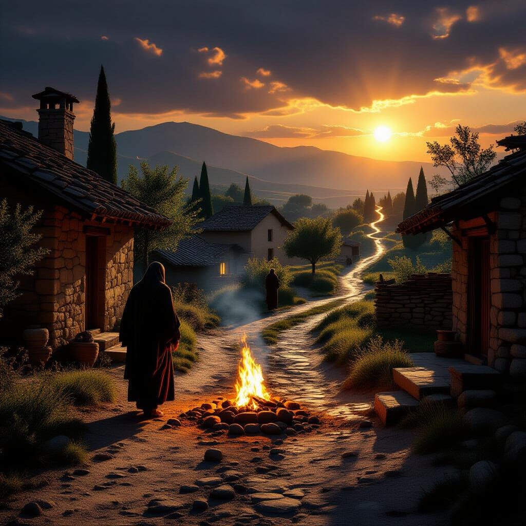 Three Symbolic Paths in Ancient Village: Dark, Gold, and Lig...