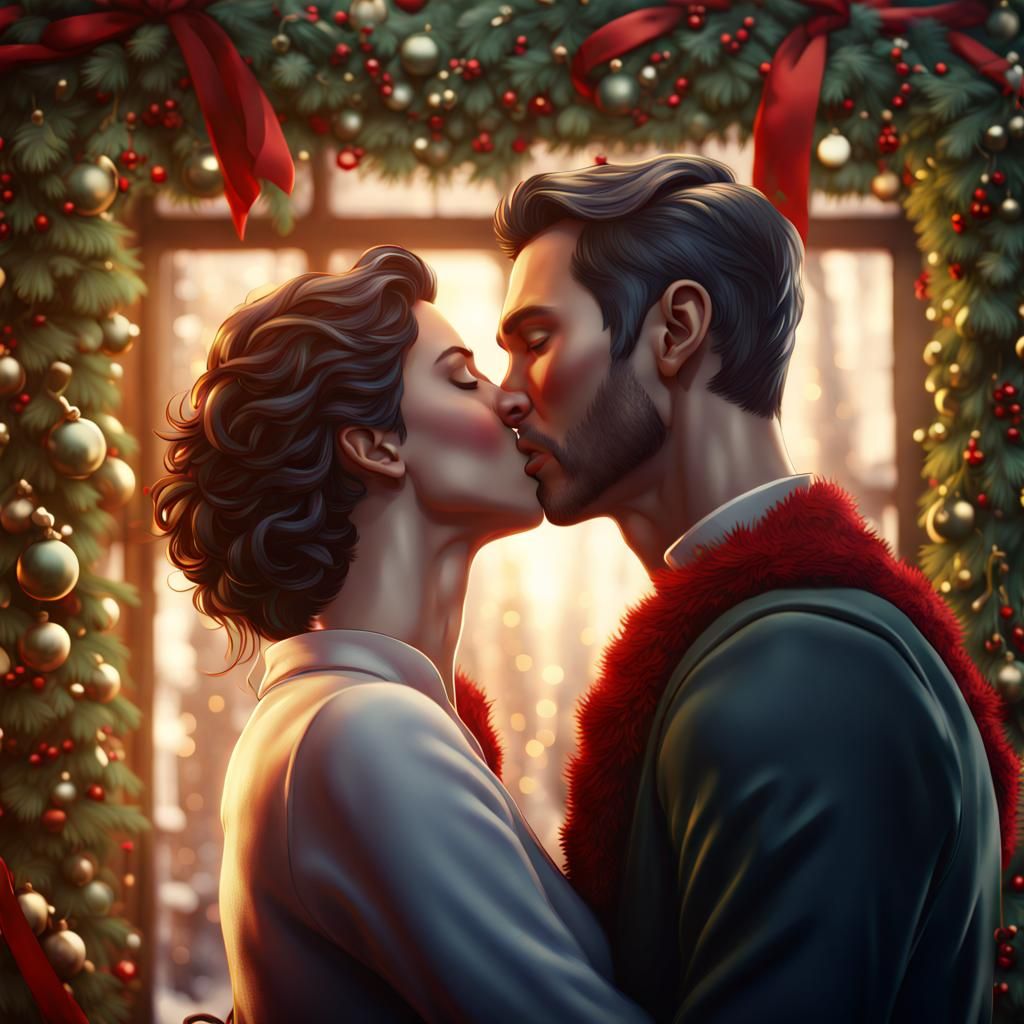 Festive Christmas Kiss: Detailed Matte Painting