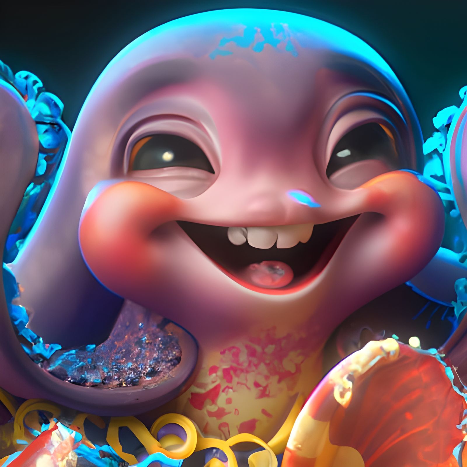 Adorable Laughing Octopus in 3D Rendered Detail