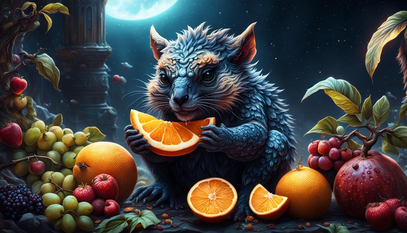 Celestial Critter Eats Fruit: Digital Matte Painting