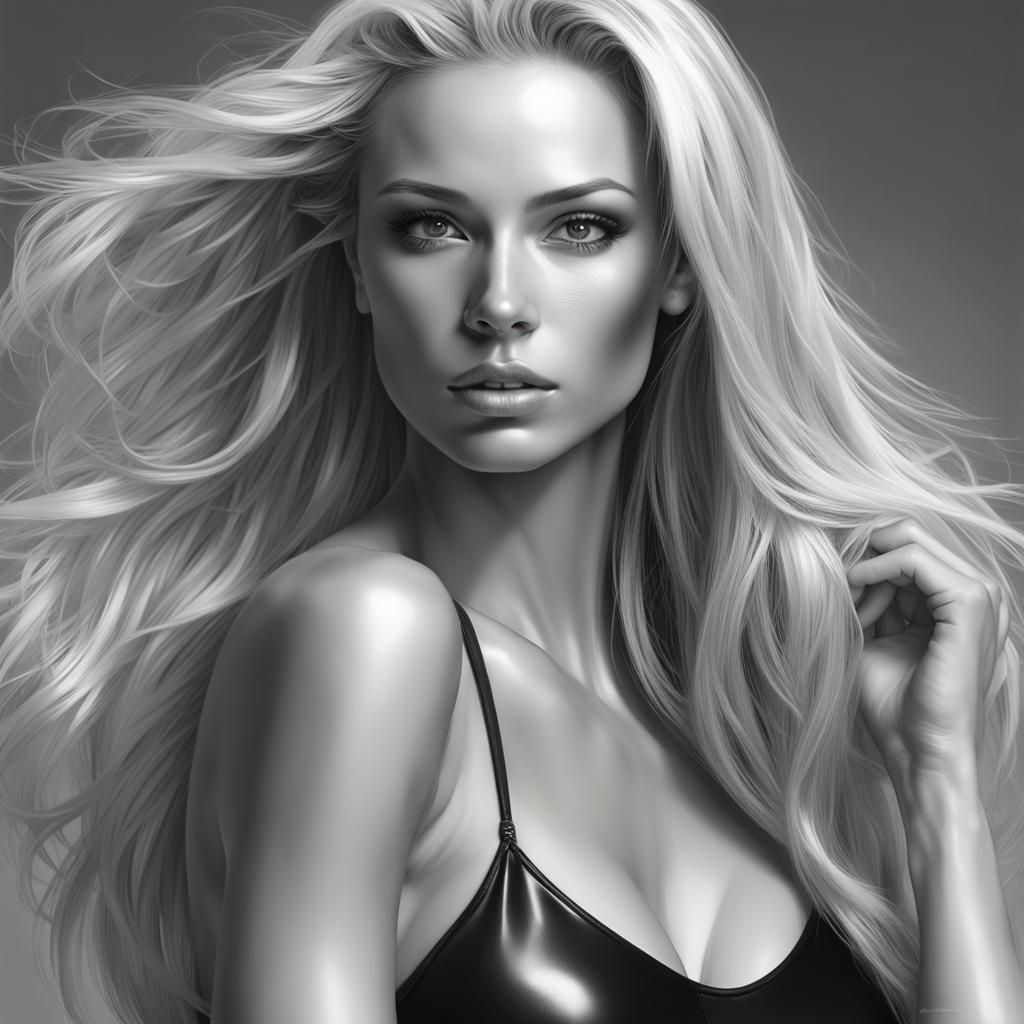 Beauty Model in Black Swimsuit, Hyperdetailed Digital Art