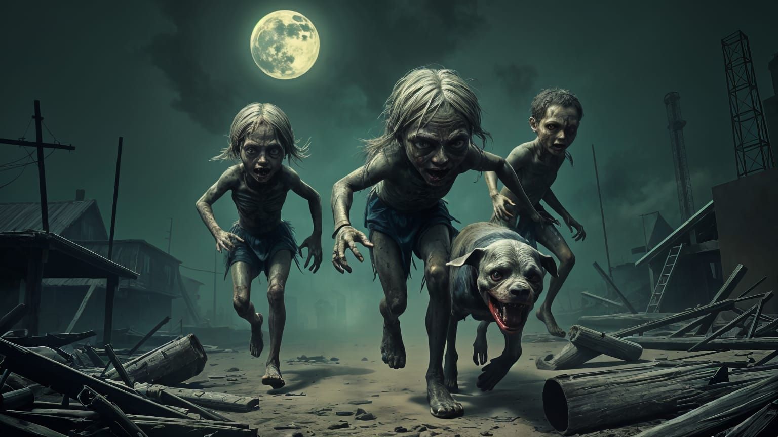 Grotesque Ghoul Children Hunting a Terrified Dog