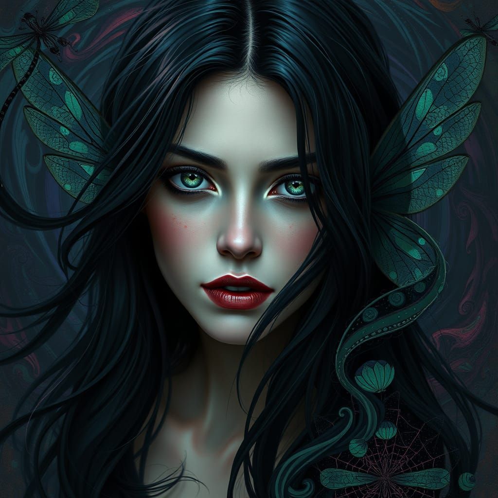 Ethereal Woman Portrait with Dragonfly Wings