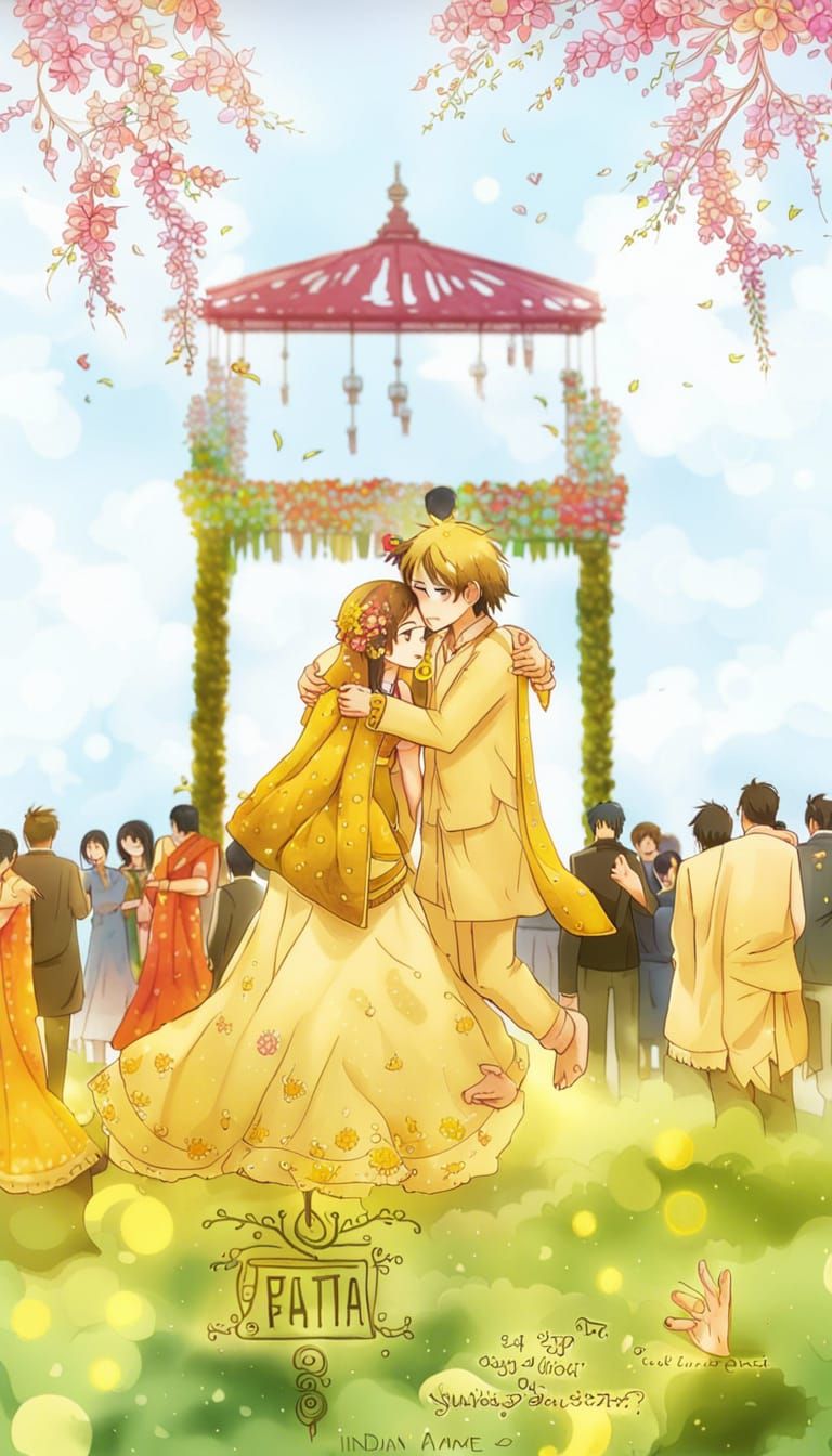 Indian Wedding Haldi Invitation in Anime Style