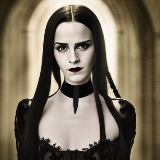 Gothic Woman Portrait with Black Hair and Blue Eyes