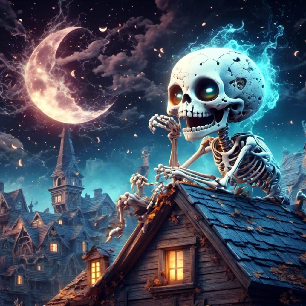 Adorable Ghost Watches Moon and Stars in 3D Art