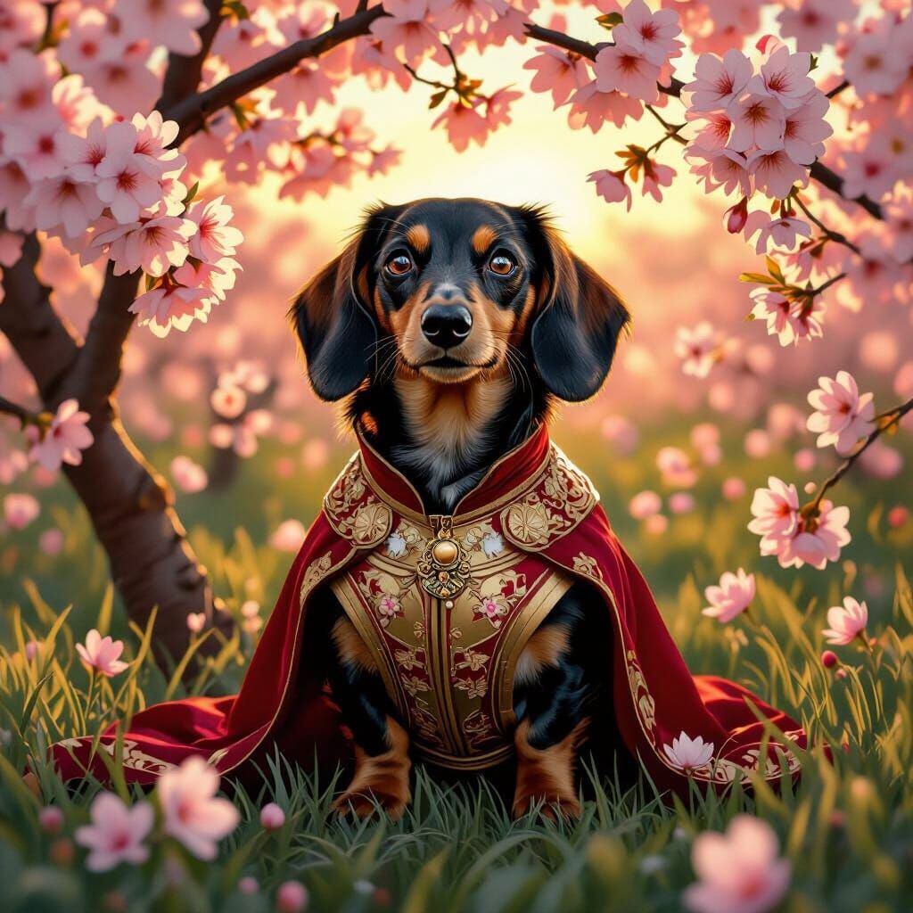 Dachs the Short: Royal Dachshund in Blossoms