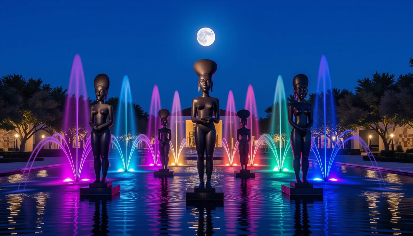 African Sculptures in Art Deco Fountain