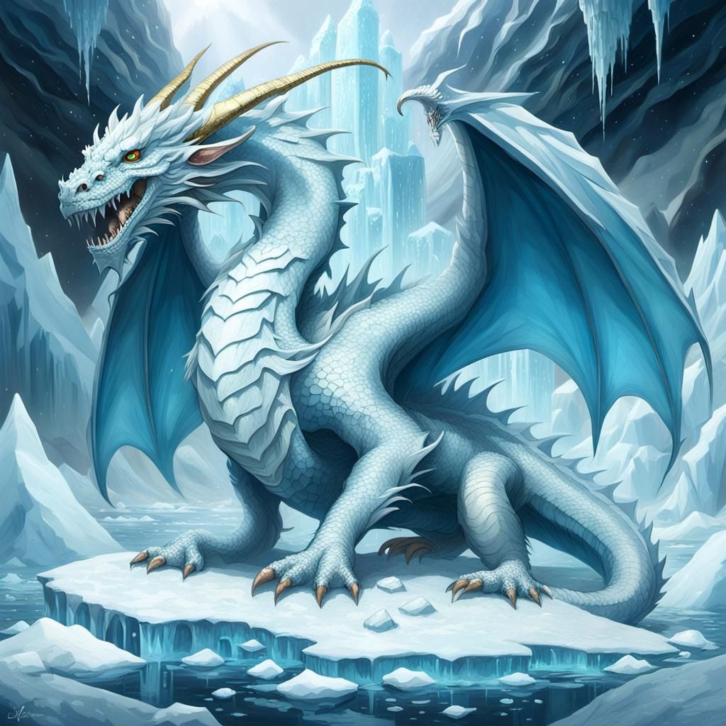 Icy White Dragon with Iridescent Wings