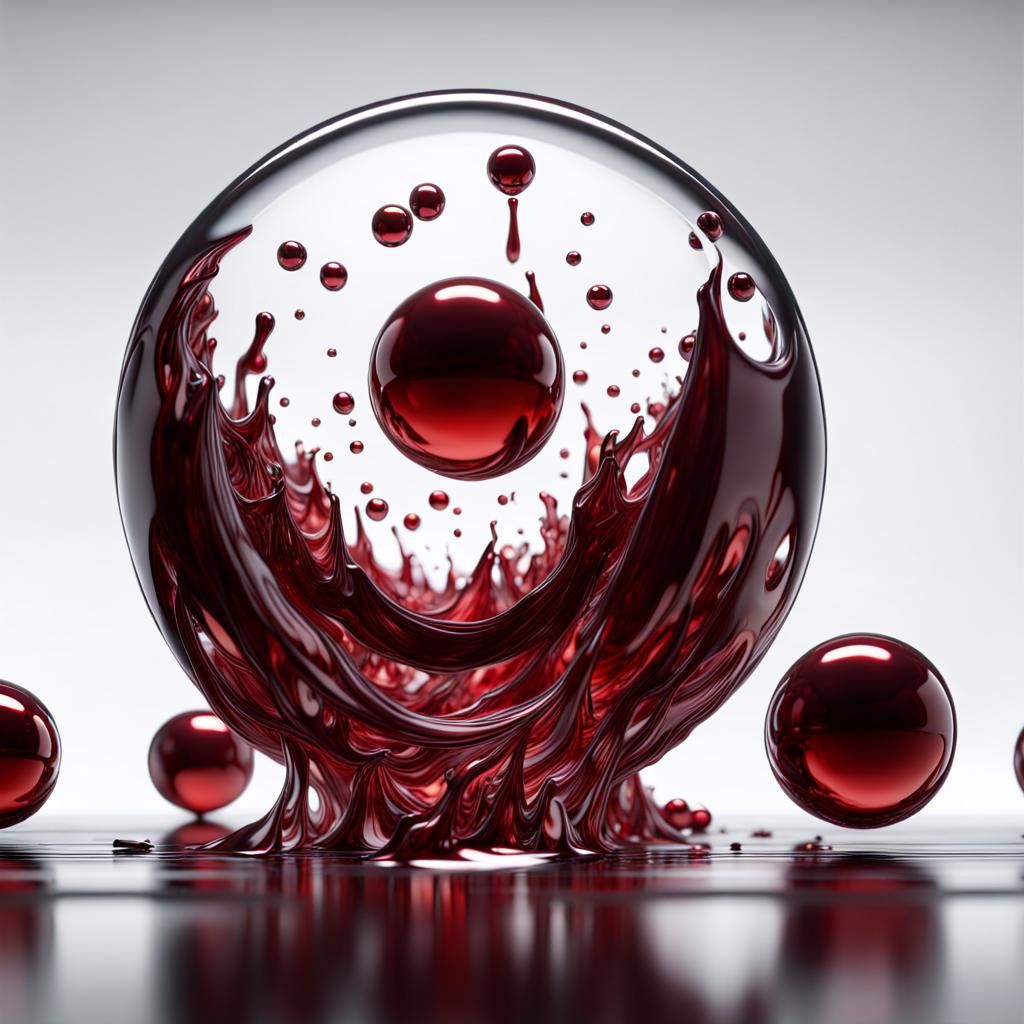 Shattering Glass Orb Releases Red Ink: 3D Render