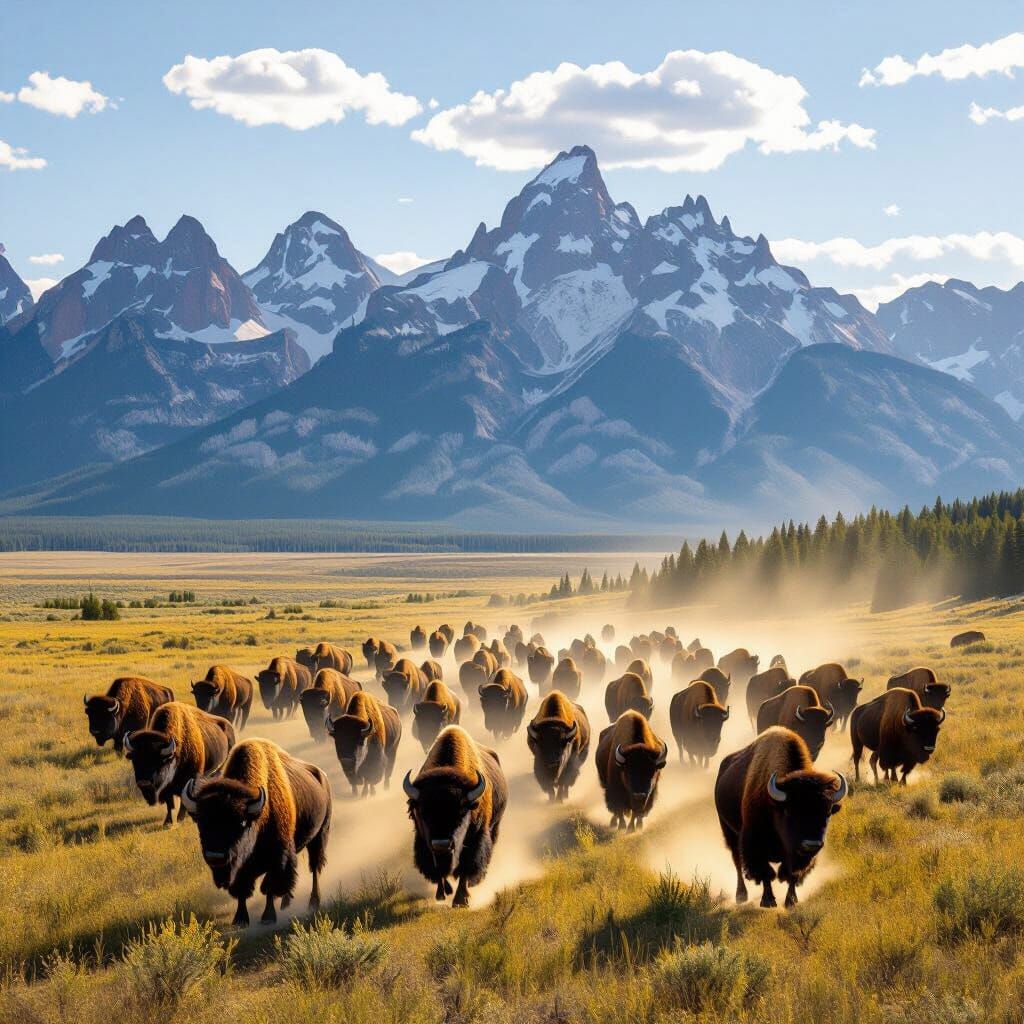 Bison Stampede in Rocky Mountains