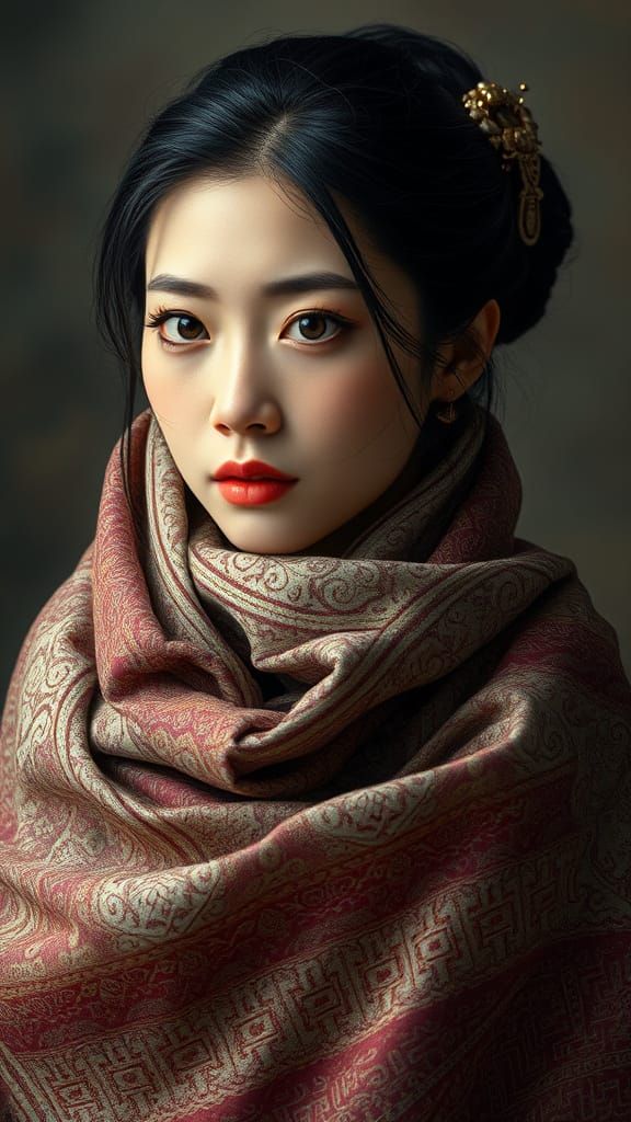 Elegant Chinese Woman Portrait with Shawl