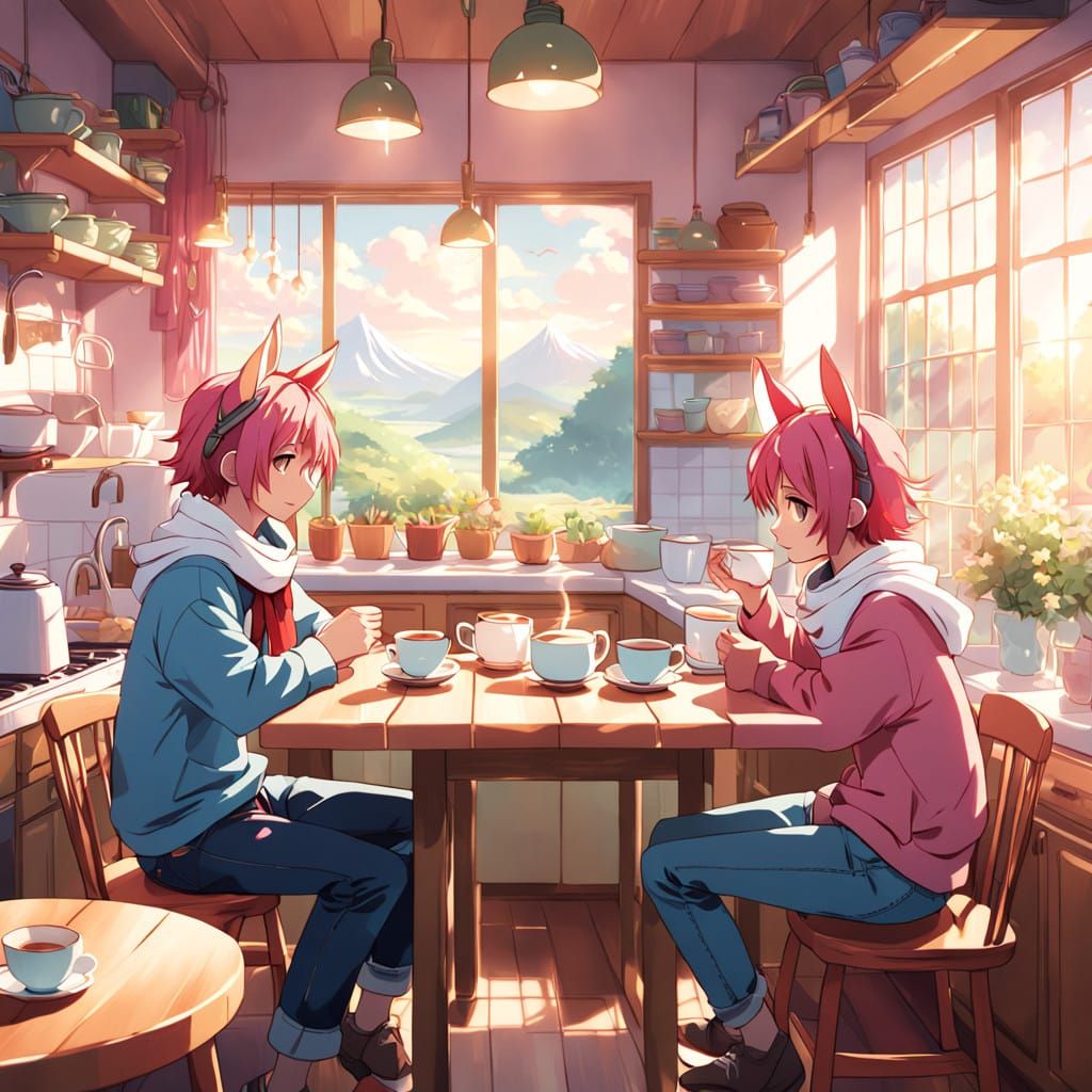Charming Boys Enjoy Tea Time with Horse Ears in Whimsical Se...