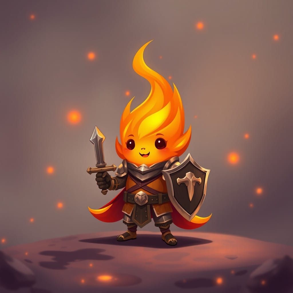 Miniature Knight Flame in Whimsical Fantasy Style