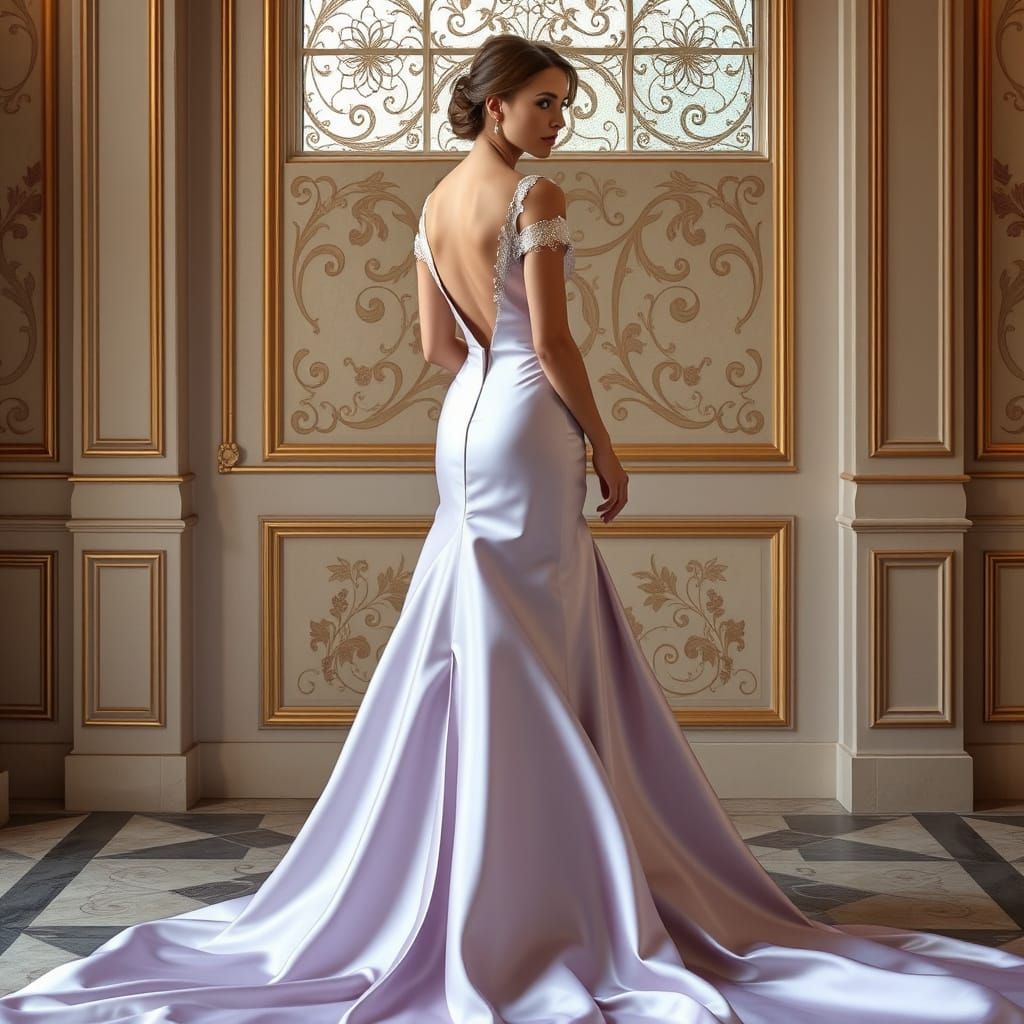 Woman in Lavender Wedding Dress, Impressionist Art Nouveau S...