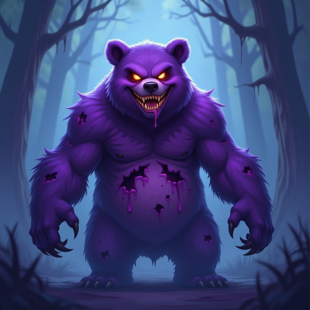 Eerie Shadow Bear with Multiple Eyes and Warped Grin