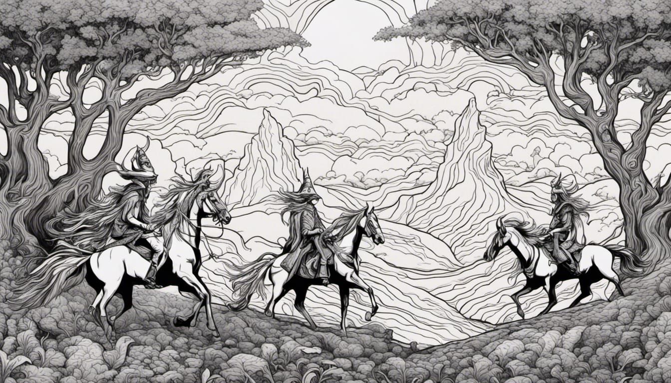 Psychedelic Wood Elves Ride Across Fantasy Landscape