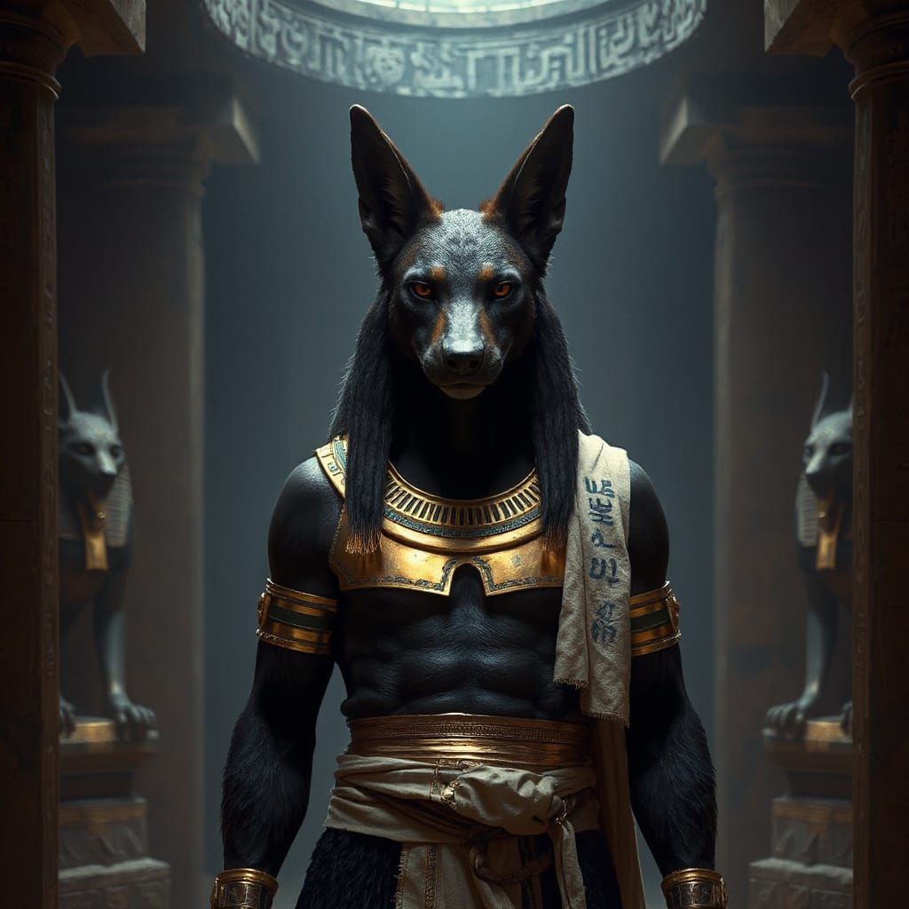 Duamutef: Jackal-Headed Son of Horus in Hyper-Realism