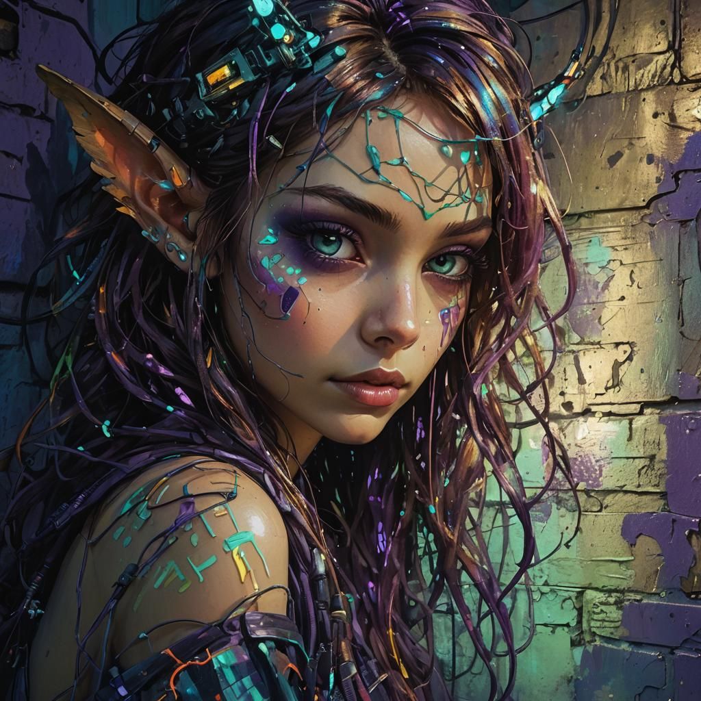 Fauvist Fairy Cyborg in Metropolitan Alleyway