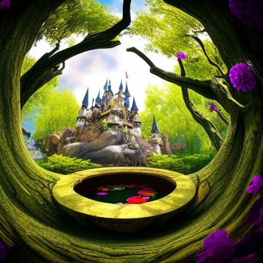 Fantasy Castle Hidden Inside Ornate Tree Hole