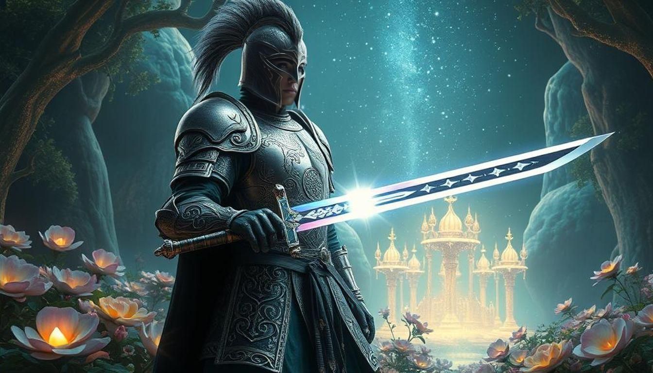 Celestial Warrior Defends Astral Sanctuary in Baroque Style