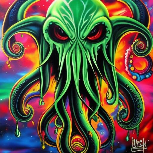 Cthulhu as Pirate in Graffiti Street Art