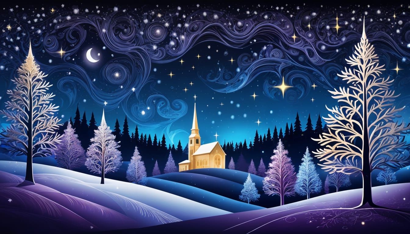 Dark Christmas Landscape in Abstract Vector Style