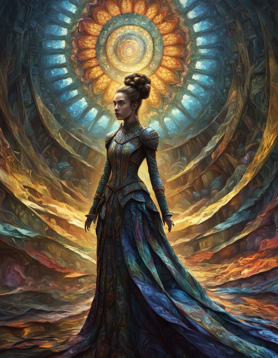 Goddess in Surreal Landscape, Abstract Impasto Oil Painting