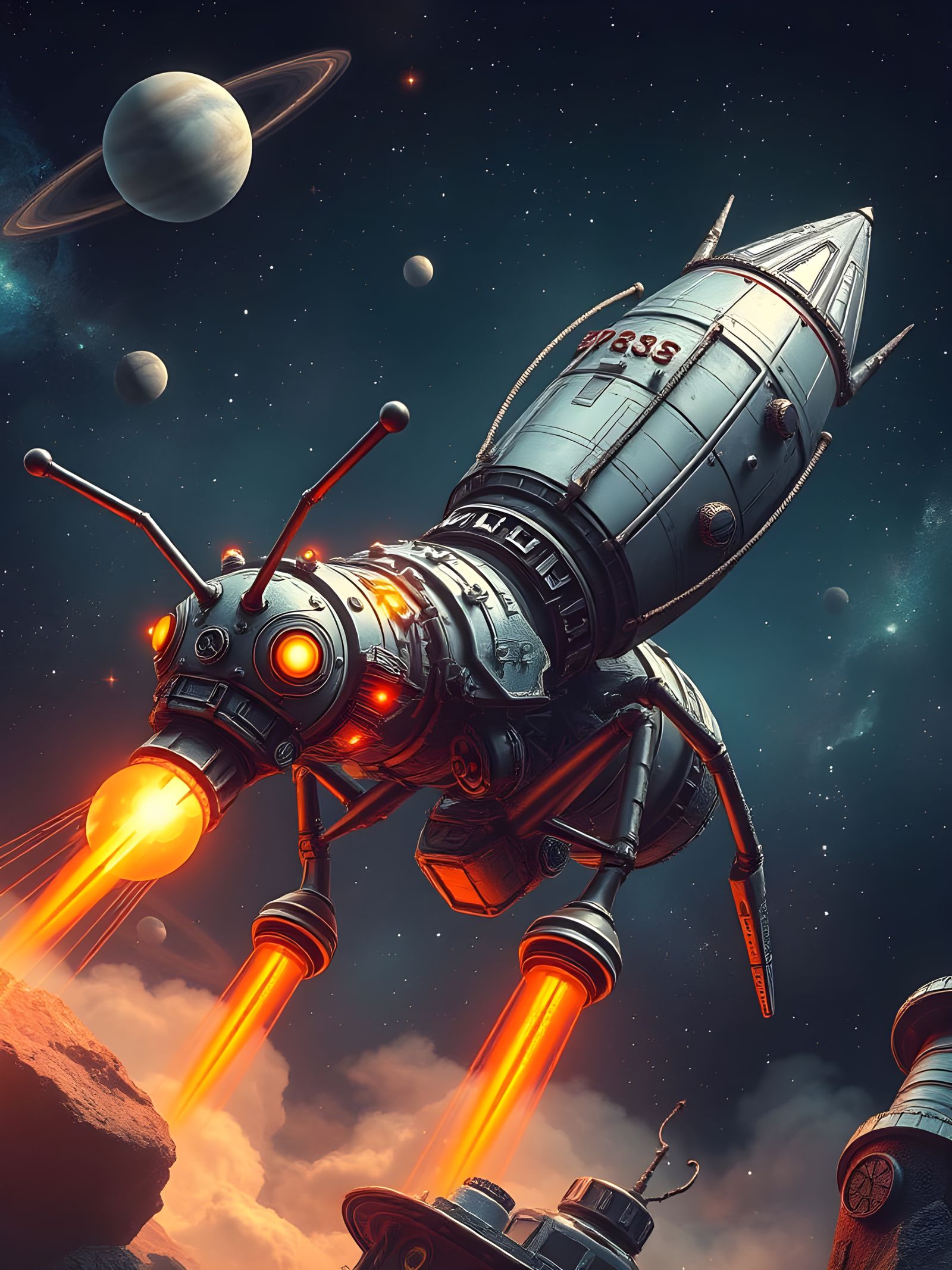 Surreal Steampunk Spaceship with a Giant Bejeweled Metal Ant