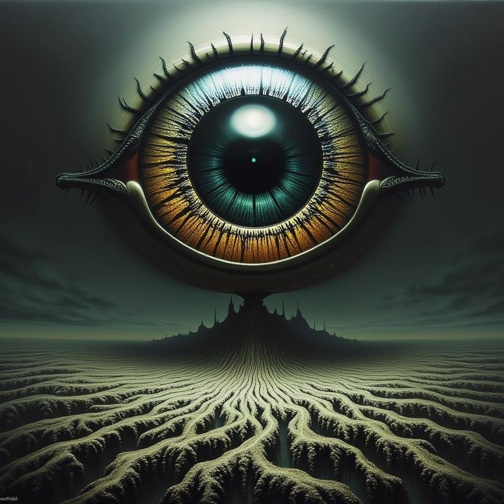 Surreal Eye in Dreamlike Landscape