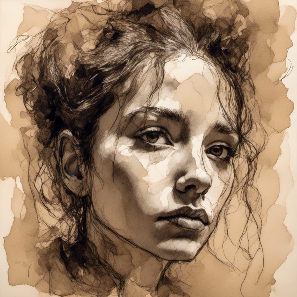 Expressive Charcoal Portrait of a Woman in Romantic Style
