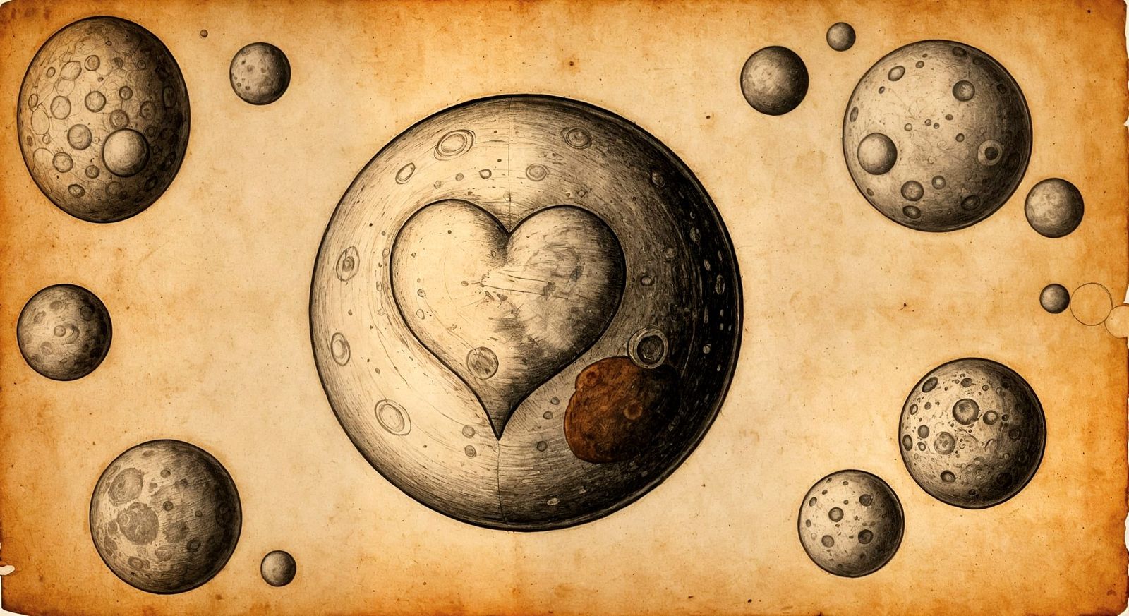 Pluto Detailed Charcoal Drawing on Parchment