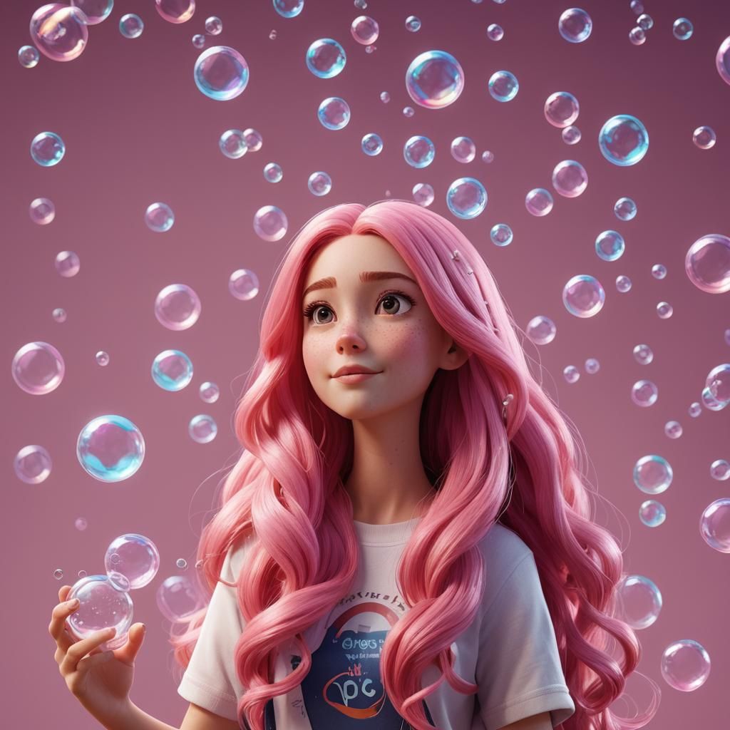 Girl with Pink Hair in 3D Digital Art