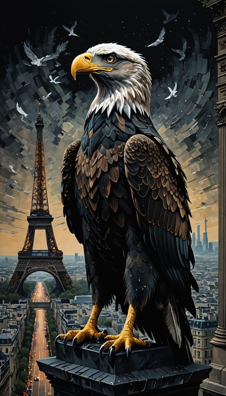 Eagle Glitch Art on Arc de Triomphe