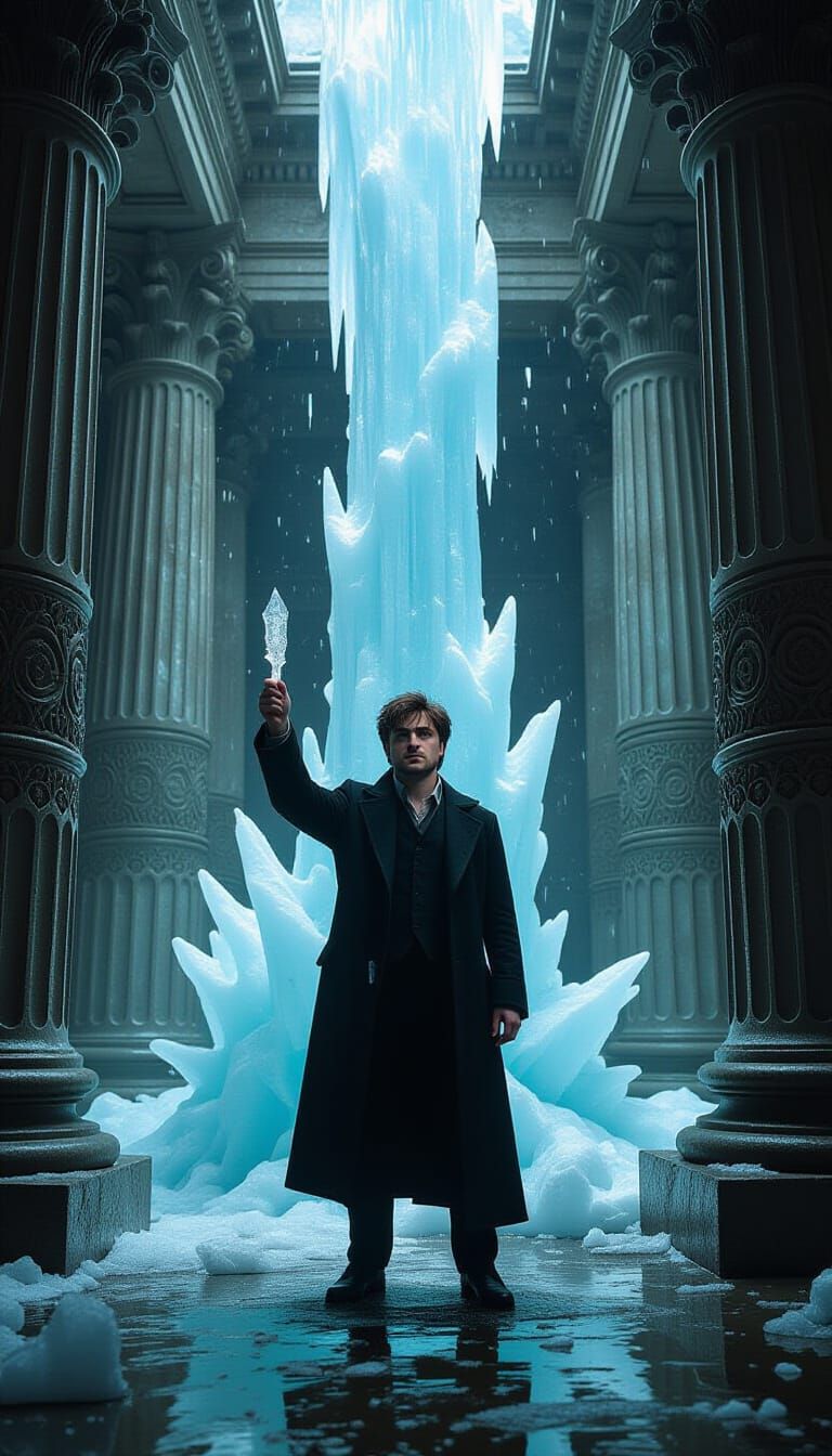 Cinematic Icy Rupture with Intense Lighting