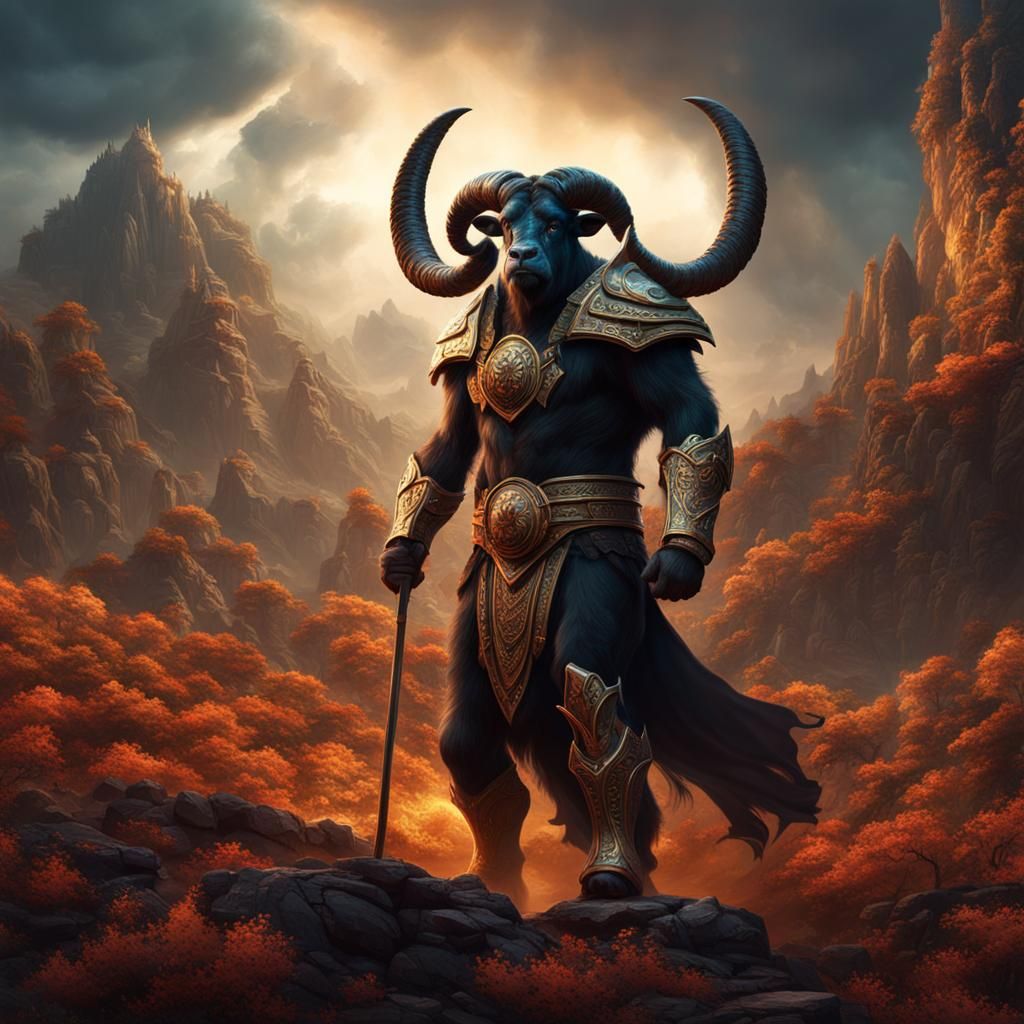 Minotaur in Forest with Universe Reflected in Fur