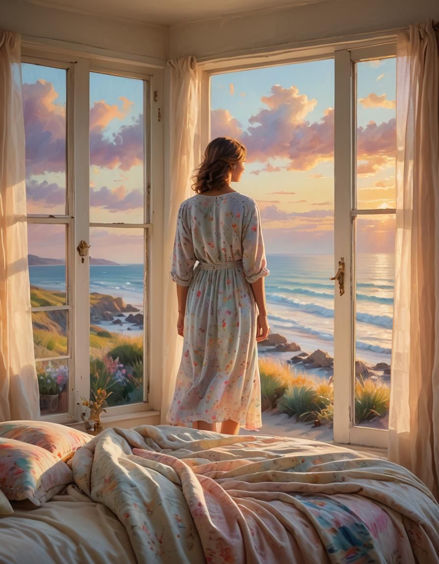 Impressionist Coastal Bedroom with Ocean View