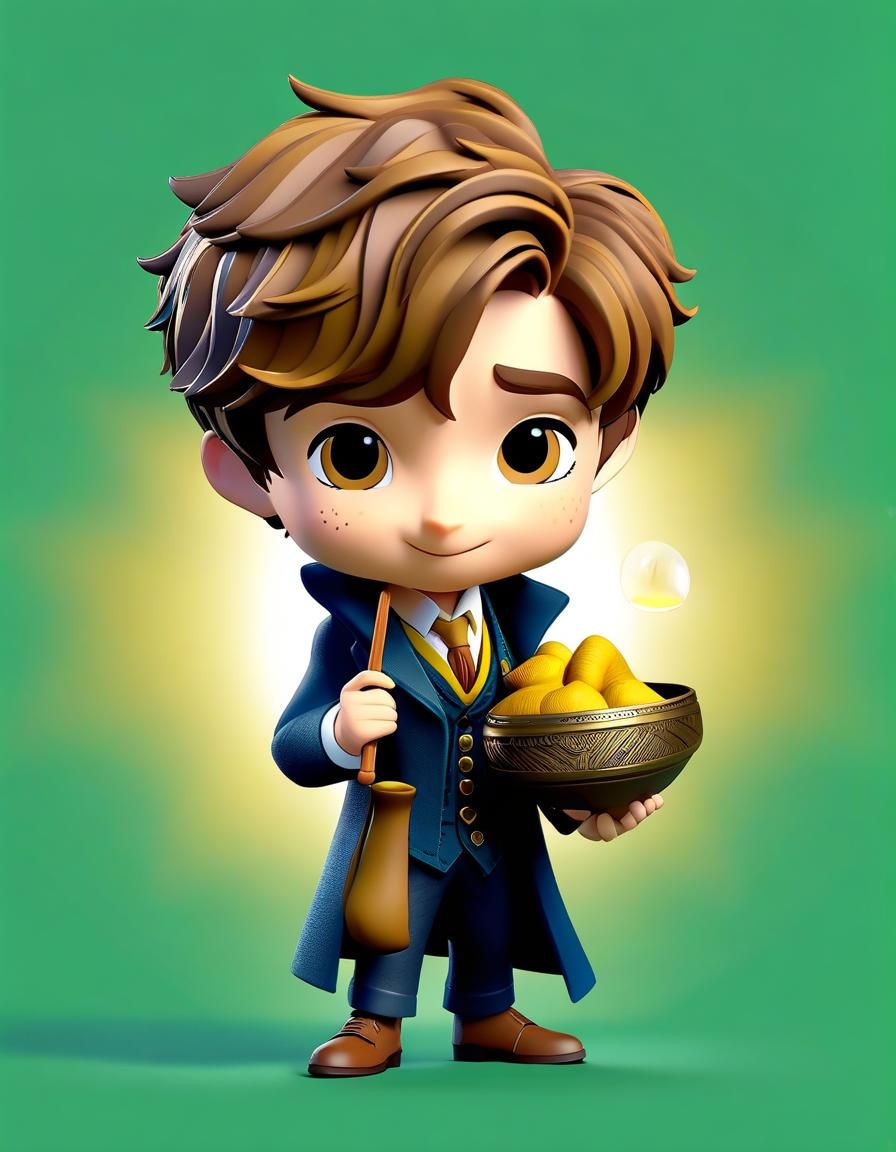 Newt Scamander and Sniffler as Cute Chibi 3D Art