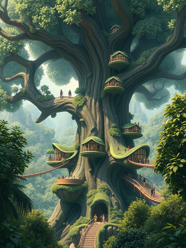 Futuristic Tree City: Eco-Friendly Canopy Living