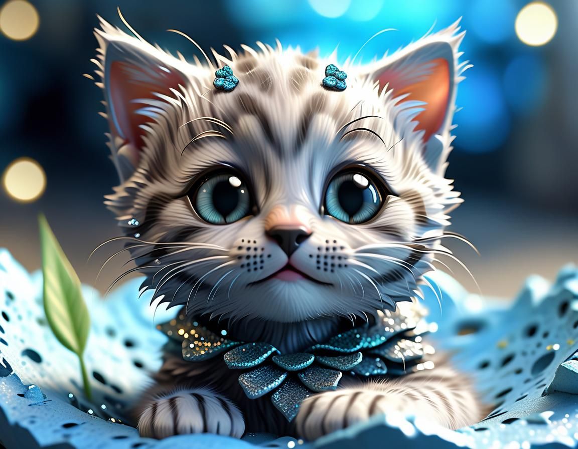 Cute Chibi Gray Tabby Kitten in Abandoned Nest