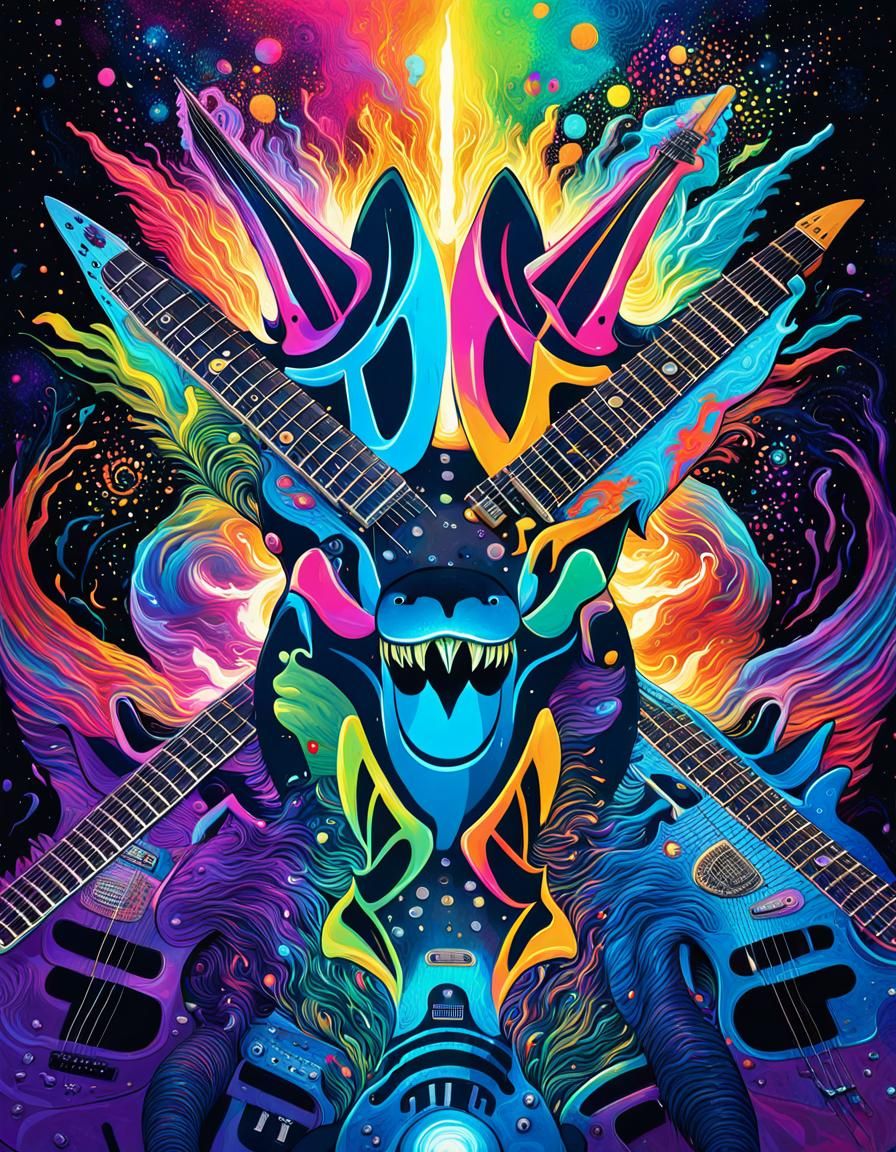 Electric Guitar Skulls in Vibrant Astral Patterns