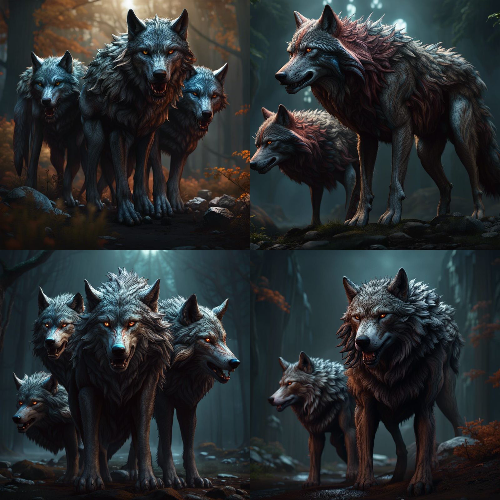 Three-Headed Wolf Concept Art in 8k Resolution