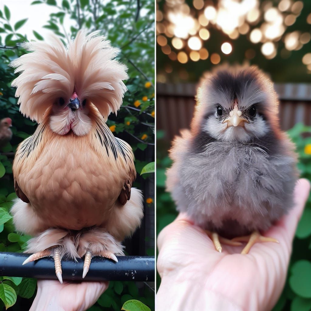 Detailed Image of Two Chickens with Crests