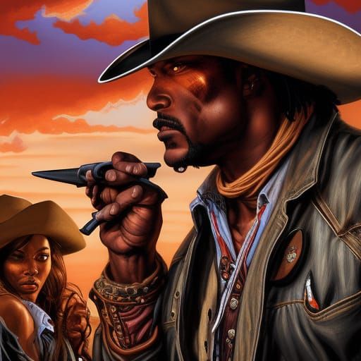 Hyperrealistic Western Outlaws in Splash Art Style